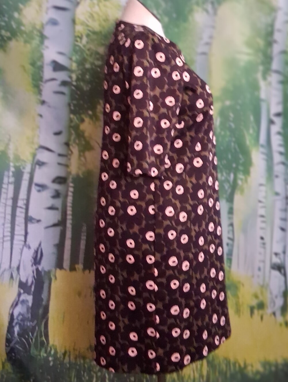 Marimekko "Pieni Unikko" Purple and Green Short Sleeve Floral Cotton Mini Dress - Picture 5 of 6
